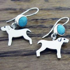 Dog with Turquoise Sterling Silver Earrings