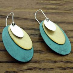 Layered Ovals Unusual Silver Earrings