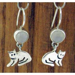 Cat with Moonstone Silver Earrings
