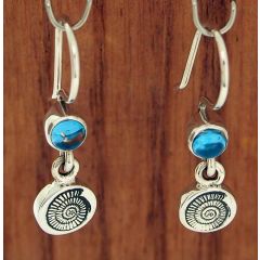 Ammonite Shell with Blue Topaz Silver Earrings