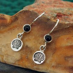 Shell with Onyx Silver Earrings