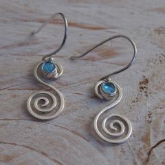 Handmade Spiral Sterling Silver Earrings with Topaz