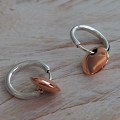 Silver Hoops with Copper Circles Earrings