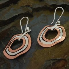Copper Silver Curvy Circle Earrings