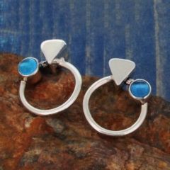 Blue Topaz Circle Silver Stud Earrings