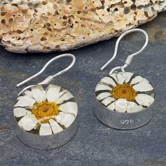 Circle Daisy Silver Flower Earrings