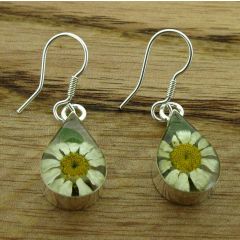 Teardrop Daisy Silver Flower Earrings