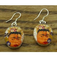 Frida Kahlo with Diego Rivera Silver Flower Earrings