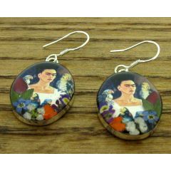 Frida Kahlo with Parrots Silver Earrings