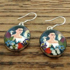Frida Kahlo with Parrots Sterling Silver Earrings