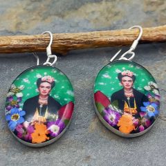 Handmade Silver Earrings with Frida Kahlo