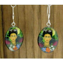 Frida Kahlo with Flowers Silver Earrings