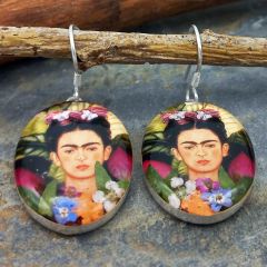 Frida Kahlo with Flowers Sterling Silver Earrings