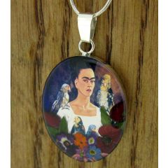 Frida Kahlo with Parrots with Real Flowers Pendant