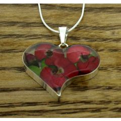 Heart Poppy Rose Silver Pendant