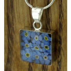 Square Forget-me-not Silver Flower Pendant
