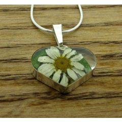 Heart Daisy Silver Flower Pendant