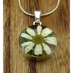 Circle Daisy Silver Flower Pendant