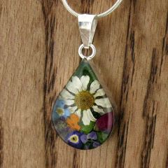 Handmade Teardrop pendant with real pressed flowers