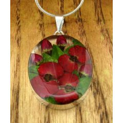 Oval with Poppy and Rose Silver Pendant