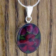 Oval Poppy and Rose Silver Flower Pendant (Small) (309)