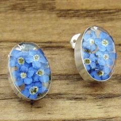 Oval Forget-me-not Silver Stud Earrings