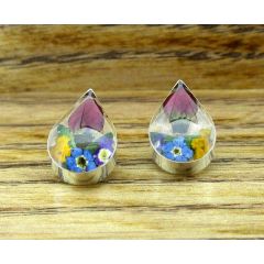 Teardrop Silver Stud Flower Earrings