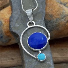 Lapis, Turquoise Curve Sterling Silver Pendant