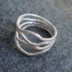 Waved Strands Silver Ring