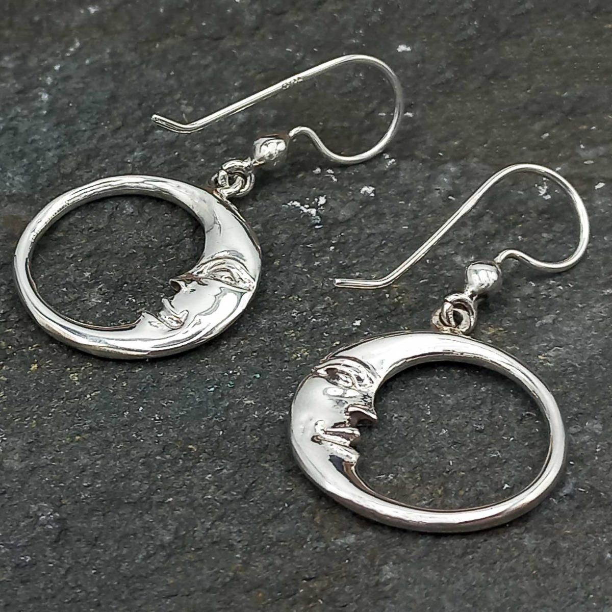 Handmade .950 shops Silver Sun and Moon Earrings with Natural Stones and Shells