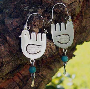 Mexican Bird with Turquoise Earrings - Silver Bubble