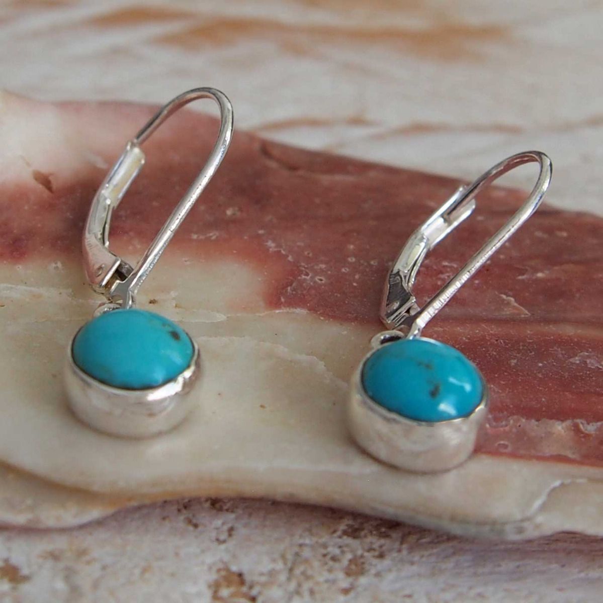 Turquoise chunky Circle Earrings - Silver Bubble